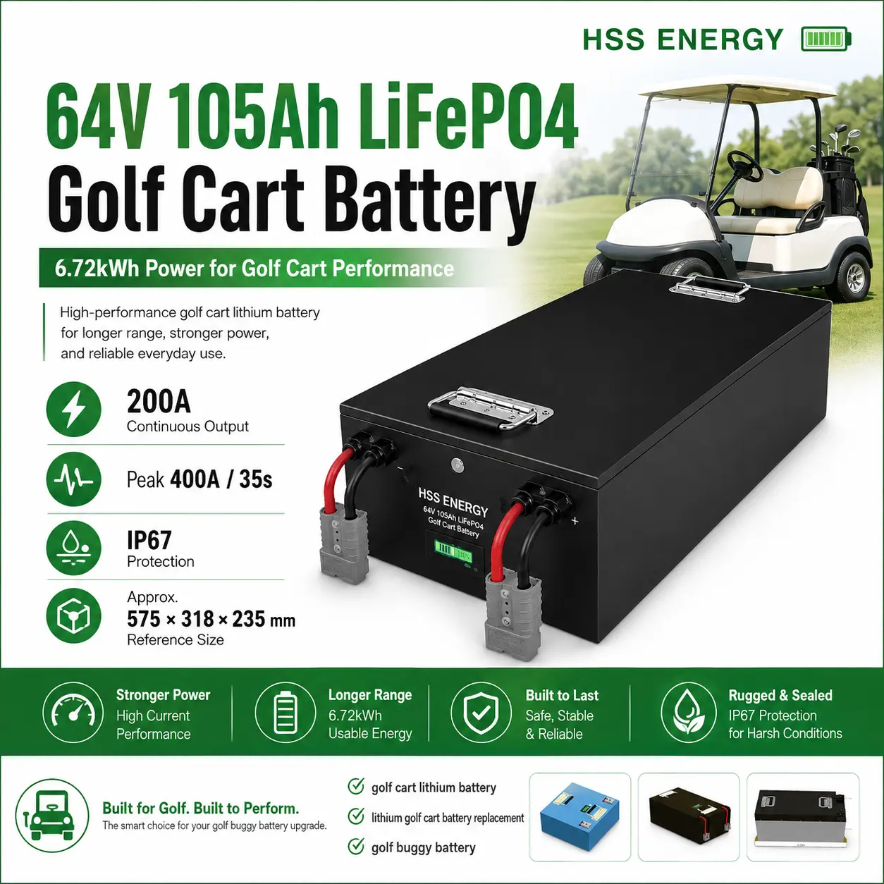 bateria de lítio do carrinho de golfe de 60V 105Ah
